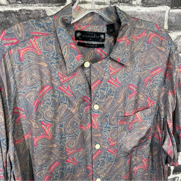 NWT All Saints Oslo Paisley Short Sleeve Shirt - size M - Picture 6 of 14